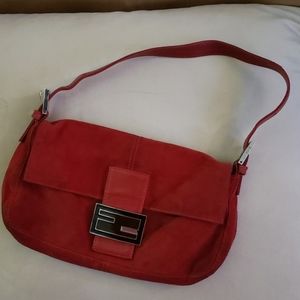 Authentic Fendi Red Suede Baguette
